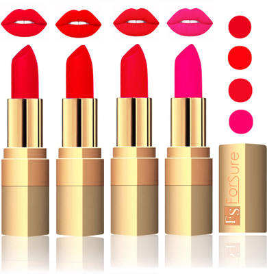 

Forsure Golden Velvet Matte Lipstick(Soft Red,Romantic Red,Red,Peach, 14 g)