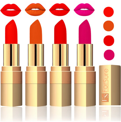 

Forsure Golden Velvet Matte Lipstick(Hot Red,Light Brown,Sweet Red,Purple, 14 g)