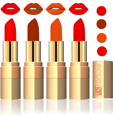 

Forsure Golden Velvet Matte Lipstick(Fast Red,Brown,Light Brown,Sweet Red, 14 g)