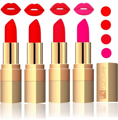 

Forsure Golden Velvet Matte Lipstick(Fast Red,Romantic Red,Red,Peach, 14 g)