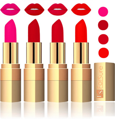 

Forsure Golden Velvet Matte Lipstick(Pink,Maroon,Mauve,Fast Red, 14 g)
