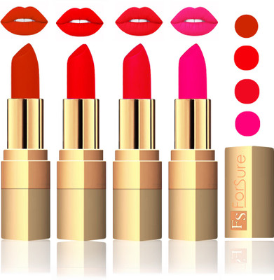 

Forsure Golden Velvet Matte Lipstick(Chocolate,Romantic Red,Red,Peach, 14 g)