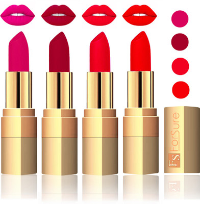 

Forsure Golden Velvet Matte Lipstick(Purple,Plum,Sweet Pink,Romantic Red, 14 g)