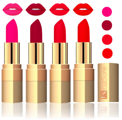 

Forsure Golden Velvet Matte Lipstick(Peach,Plum,Sweet Pink,Romantic Red, 14 g)