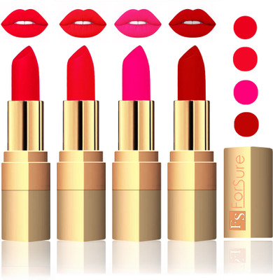 

Forsure Golden Velvet Matte Lipstick(Soft Red,Red,Peach,Coffee, 14 g)
