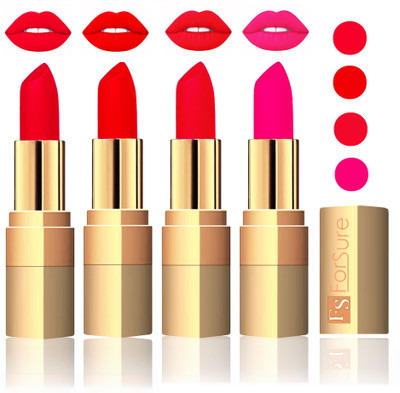 

Forsure Golden Velvet Matte Lipstick(Sweet Pink,Romantic Red,Red,Peach, 14 g)