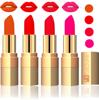 

Forsure Golden Velvet Matte Lipstick(Light Brown,Romantic Red,Red,Peach, 14 g)