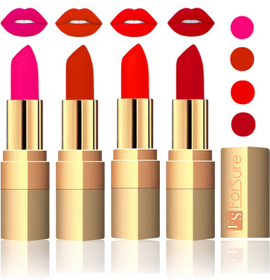 

Forsure Golden Velvet Matte Lipstick(Pink,Chocolate,Hot Red,Maroon, 14 g)