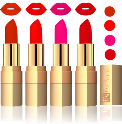 

Forsure Golden Velvet Matte Lipstick(Chocolate,Fast Red,Pink,Soft Red, 14 g)