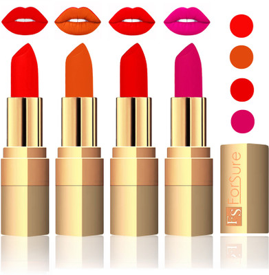 

Forsure Golden Velvet Matte Lipstick(Fast Red,Light Brown,Sweet Red,Purple, 14 g)