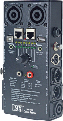 

MX Audio Cable Tester Tests XLR 6.35mm TRS 1/4" TS Speakon Jack 2 & 4 Pole Din RCA Plug RJ45 Micro USB Banana cables Cable Testers(Black)
