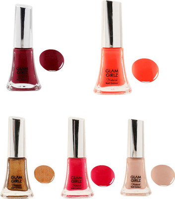 

Glam Girlz nail polish combo(set of 5) Maroon, Orange, Gold, Pink, Nude(Pack of 5)