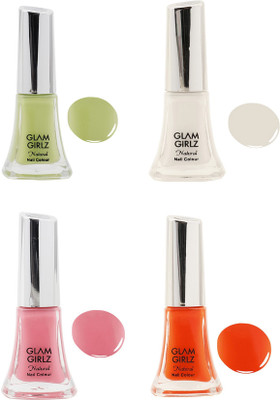 

Glam Girlz nail polish combo(set of 4) White, Green, Pink, Orange(Pack of 4)