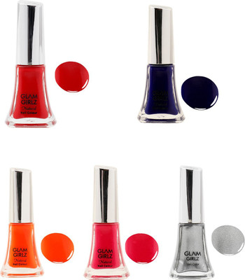 

Glam Girlz nail polish combo(set of 5) Blue, Grey, Red, Pink, Orange(Pack of 5)