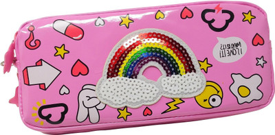 

Parteet Pouch Cartoon Art Polyester Pencil Box(Set of 1, Pink)