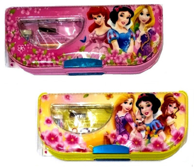

S2KCrafts S2KC-1130 Princess Barbies stationery kit inside the box Art Plastic Pencil Boxes(Set of 2, Pink, Yellow)