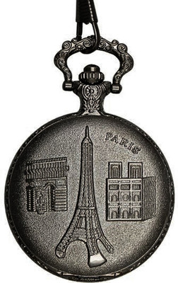 

Dice Leader Pocket Watch Embossed Eiffel Tower and Paris Buildings PW-SG111 Steel Gray Stainless Steel Pocket Watch Chain