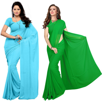 Sidhidata Solid/Plain Daily Wear Georgette Saree(Pack of 2, Light Blue, Green)