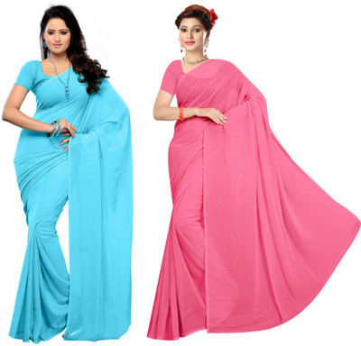 Sidhidata Solid/Plain Daily Wear Georgette Saree(Pack of 2, Light Blue, Pink)