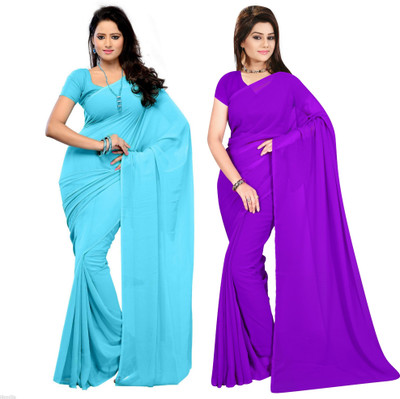 Sidhidata Solid/Plain Daily Wear Georgette Saree(Pack of 2, Purple, Light Blue)