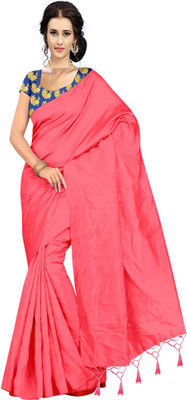 RAJASTHANI BANDEJ Solid/Plain Bollywood Silk Blend Saree(Pink)