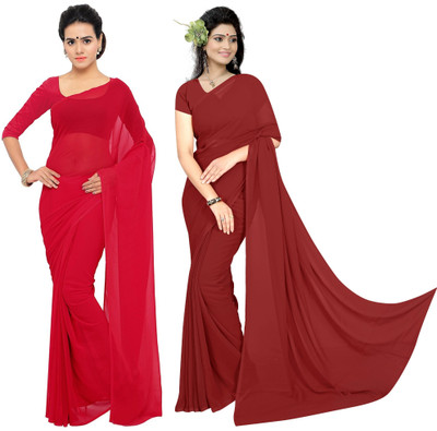Sidhidata Solid/Plain Daily Wear Georgette Saree(Pack of 2, Red, Maroon)