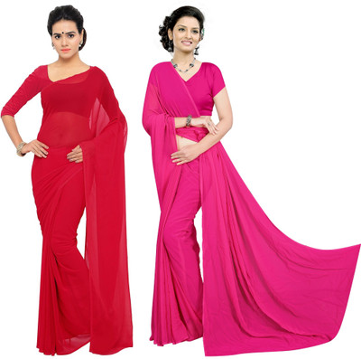 Sidhidata Solid/Plain Daily Wear Georgette Saree(Pack of 2, Red, Pink)