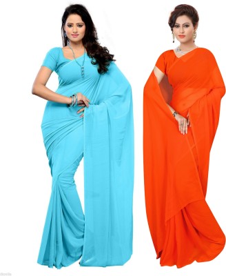 Sidhidata Solid/Plain Daily Wear Georgette Saree(Pack of 2, Light Blue, Orange)
