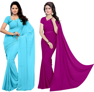 Sidhidata Solid/Plain Daily Wear Georgette Saree(Pack of 2, Purple, Light Blue)