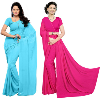 Sidhidata Solid/Plain Daily Wear Georgette Saree(Pack of 2, Light Blue, Pink)