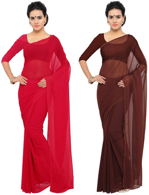 Sidhidata Solid/Plain Daily Wear Georgette Saree(Pack of 2, Red, Brown)