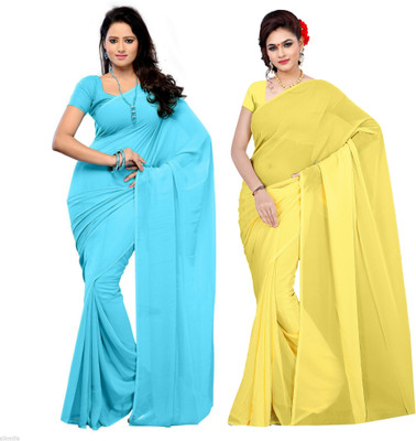 Sidhidata Solid/Plain Daily Wear Georgette Saree(Pack of 2, Light Blue, Yellow)