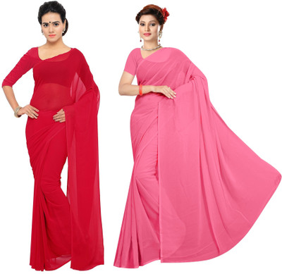 Sidhidata Solid/Plain Daily Wear Georgette Saree(Pack of 2, Red, Pink)