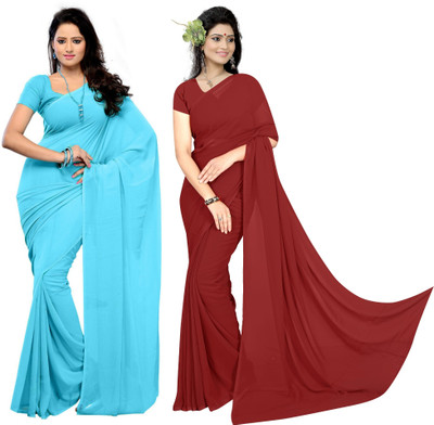 Sidhidata Solid/Plain Daily Wear Georgette Saree(Pack of 2, Light Blue, Maroon)