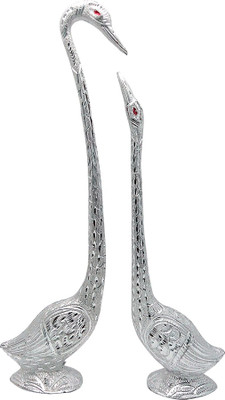 

Art N Hub Feng Shui Romantic White Metal Swan Pair (H-51cm) Decorative Showpiece - 51 cm(Silver Plated, Silver)