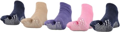 NOFALL Non-Slip Navy Blue, Dark Skin, Lavender, Pink and Navy Blue Color Cotton Socks Women Self Design Peds/Footie/No-Show(Pack of 5)