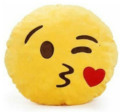 

ladoo gopal & sons Yellow Heart Kissing Smiley Cushion for Gift - 15 cm(Yellow)