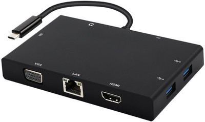 

smacc TV-out Cable Type - C Adapter 8 In 1 (4k HDMI+VGA+LAN/Ethernet/RJ45+SD Card Reader+AUDIO+TYPE-C+2xUSB 3.0) Multiport(Black, For MacBook)