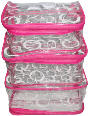 

FUNKROO Pack of 1 cosmetic bag bridal organizer jewellry srorage vanity box-set of 3 Jewellery Vanity Box jewellery and Cosmatic pouch Vanity Box(Pink)