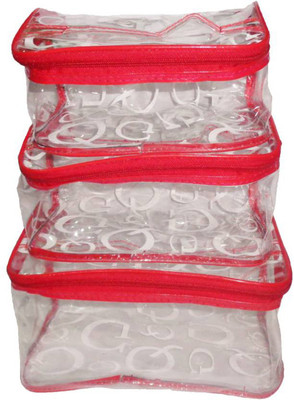 

FUNKROO Pack of 1 cosmetic bag bridal organizer jewellry srorage vanity box-set of 3 Jewellery Vanity Box jewellery and Cosmatic pouch Vanity Box(Red)