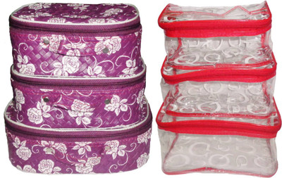 

FUNKROO Combo of 2 cosmetic bag bridal Organizer jewellry storage vanity box-set of 3 each jewellry vanity box jewellery and Cosmatic pouch Vanity Box(Multicolor)