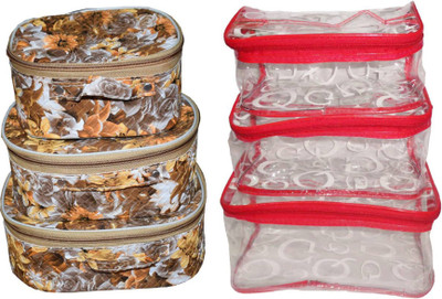 

FUNKROO Combo of 2 cosmetic bag bridal Organizer jewellry storage vanity box-set of 3 each jewellry vanity box jewellery and Cosmatic pouch Vanity Box(Multicolor)