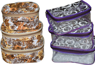 

FUNKROO Combo of 2 cosmetic bag bridal Organizer jewellry storage vanity box-set of 3 each jewellry vanity box jewellery and Cosmatic pouch Vanity Box(Multicolor)