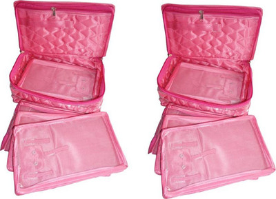 

shivanshshine Pack Of 2 PC Satin 5 Pouch Necklace Jewellery Makeup Storage (Pink) Vanity Box Vanity Box(Pink)