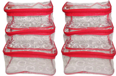 

FUNKROO Combo of 2 cosmetic bag bridal Organizer jewellry storage vanity box-set of 3 each jewellry vanity box jewellery and Cosmatic pouch Vanity Box(Red)