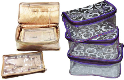 

FUNKROO combo of 2 cosmetic pouch set of 3 and necklace organizer jewellry storage vanity box jewellery and Cosmatic pouch Vanity Box(Multicolor)