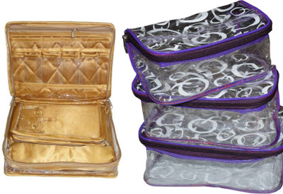 

FUNKROO combo of 2 cosmetic pouch set of 3 and necklace organizer jewellry storage vanity box jewellery and Cosmatic pouch Vanity Box(Multicolor)