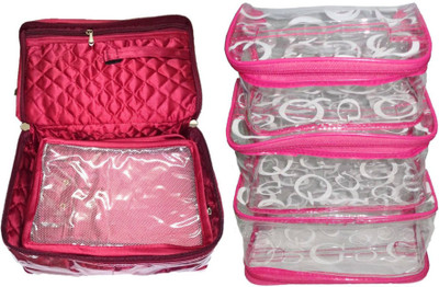 

FUNKROO combo of 2 cosmetic pouch set of 3 and necklace organizer jewellry storage vanity box jewellery and Cosmatic pouch Vanity Box(Multicolor)