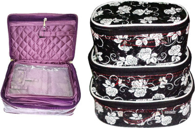 

FUNKROO combo of 2 cosmetic pouch set of 3 and necklace organizer jewellry storage vanity box jewellery and Cosmatic pouch Vanity Box(Multicolor)