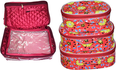 

FUNKROO combo of 2 cosmetic pouch set of 3 and necklace organizer jewellry storage vanity box jewellery and Cosmatic pouch Vanity Box(Multicolor)